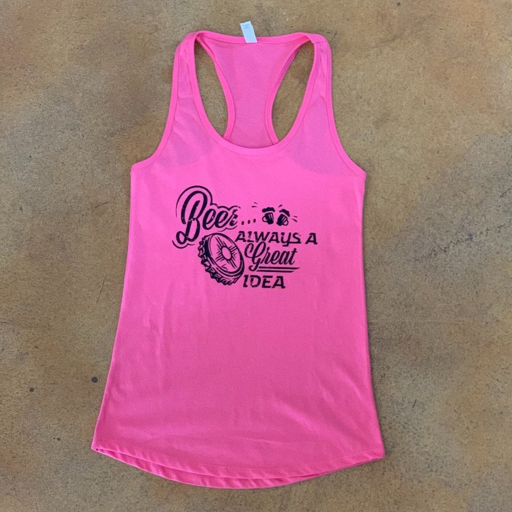 Women's Razor Back Pink Tank "Beer Always A Great Idea"
